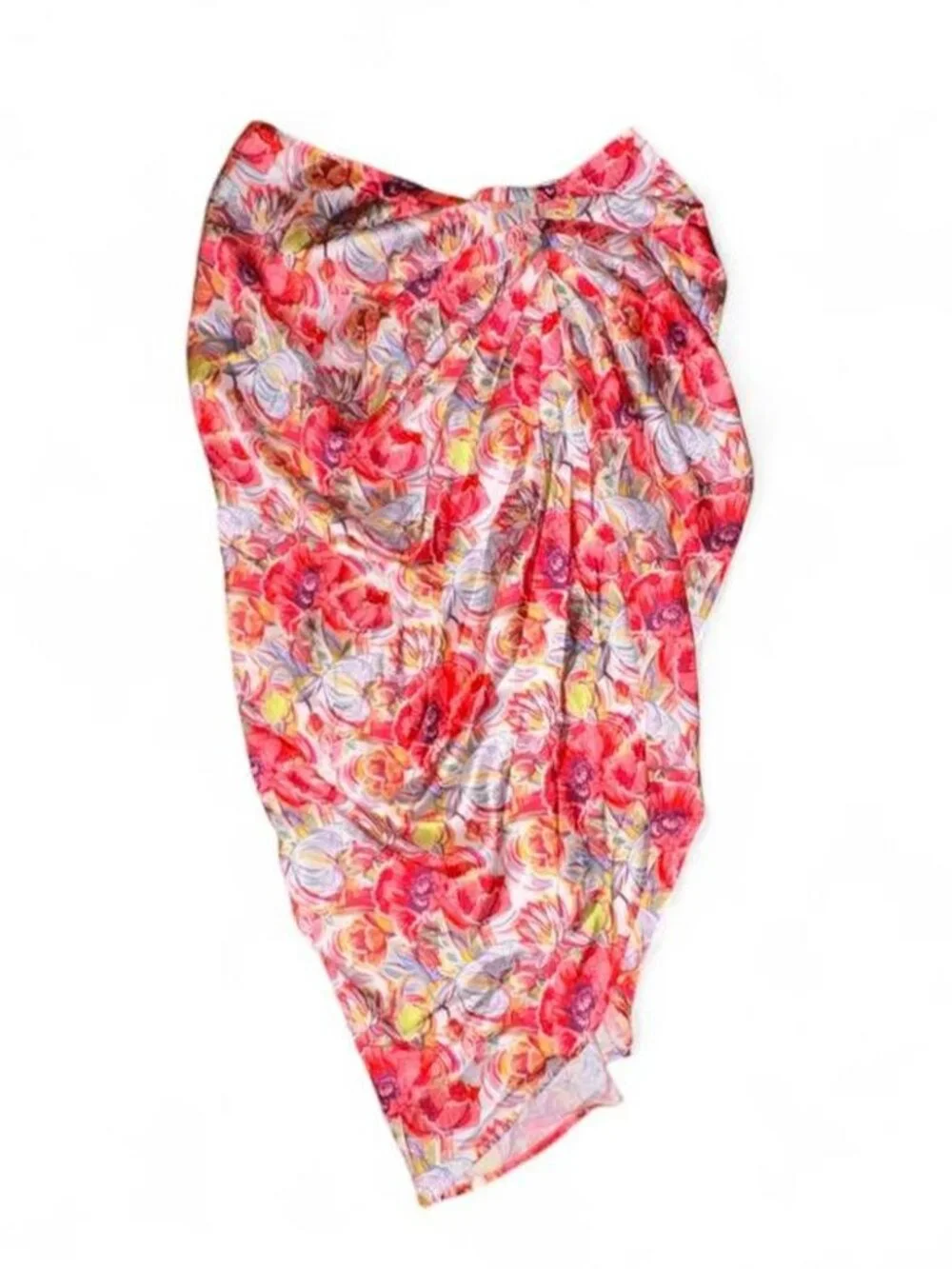 SHEIN BAE Ruched Split Thigh Floral Satin Skirt, Large NWT